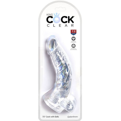 KING COCK - CLEAR REALISTIC CURVED PENIS WITH TESTICLES 16.5 CM TRANSPARENT