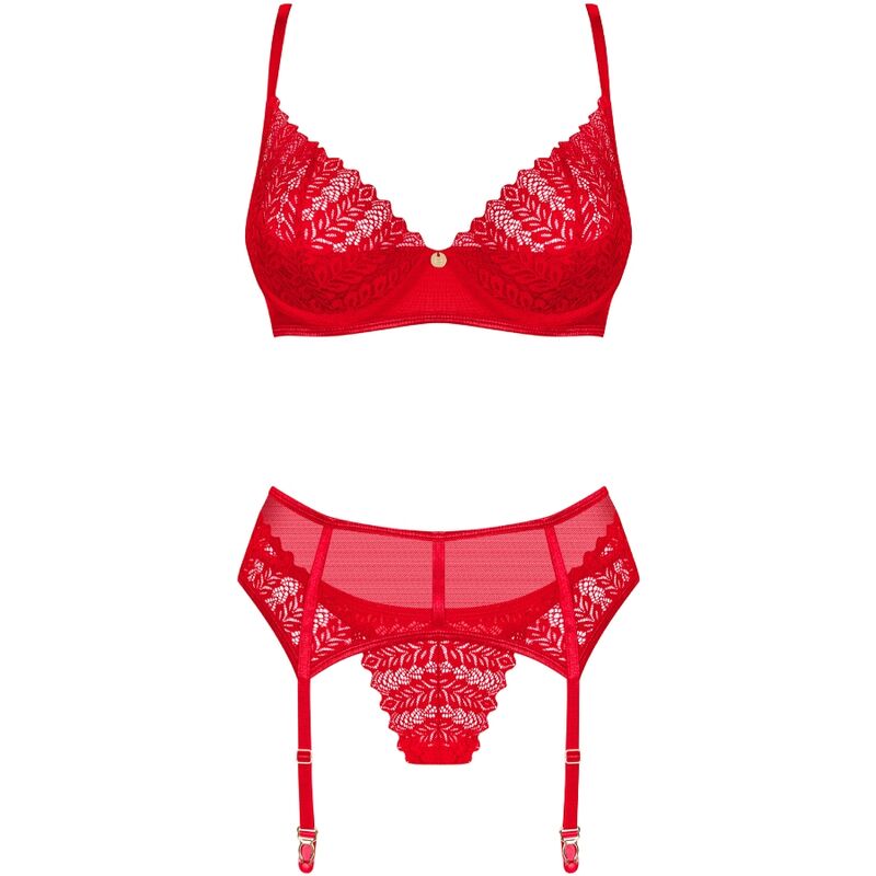 OBSESSIVE - INGRIDIA TWO-PIECE CROTCHLESS SET RED XL/XXL