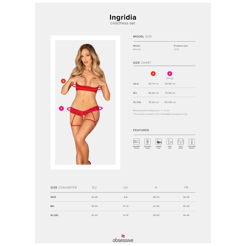 OBSESSIVE - INGRIDIA TWO-PIECE CROTCHLESS SET RED XL/XXL