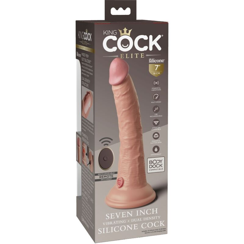 KING COCK - ELITE REALISTIC DILDO VIBRATOR &amp; SILICONE REMOTE CONTROL 17.8 CM