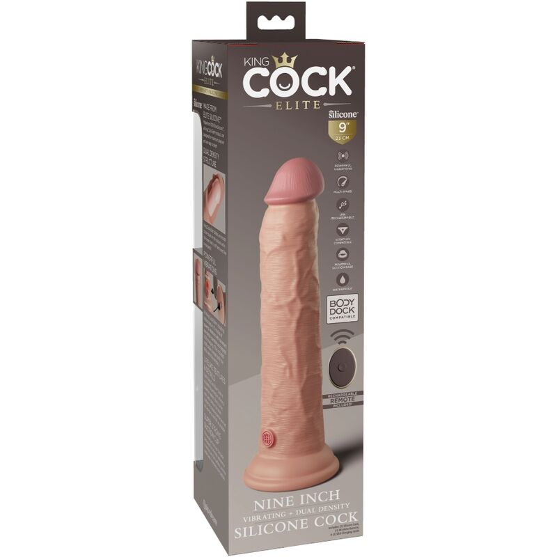 KING COCK - ELITE REALISTIC DILDO VIBRATOR &amp; SILICONE REMOTE CONTROL 23 CM