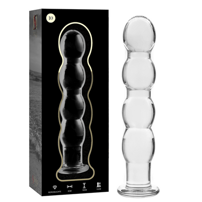 NEBULA SERIES BY IBIZA - MODEL 10 TRANSPARENT BOROSILICATE GLASS DILDO 16.5 CM -OR- 3.5 CM