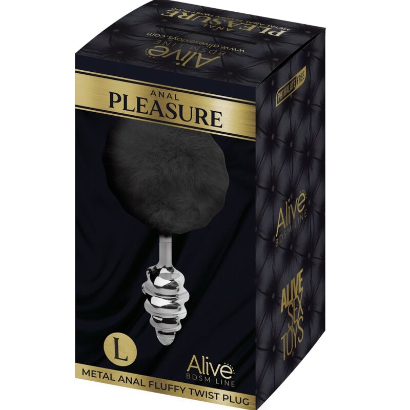 ALIVE - ANAL PLEASURE PLUG SPIRAL METAL POMPOM BLACK SIZE L