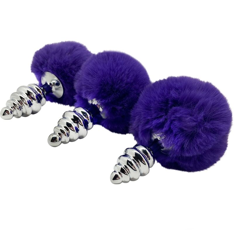 ALIVE - ANAL PLEASURE PLUG SPIRAL METAL POM-POM DARK VIOLET SIZE L