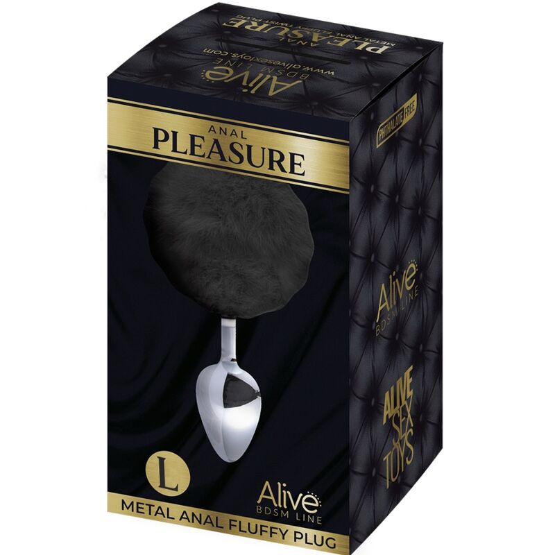 ALIVE - ANAL PLEASURE PLUG SMOOTH METAL POMPON BLACK SIZE L