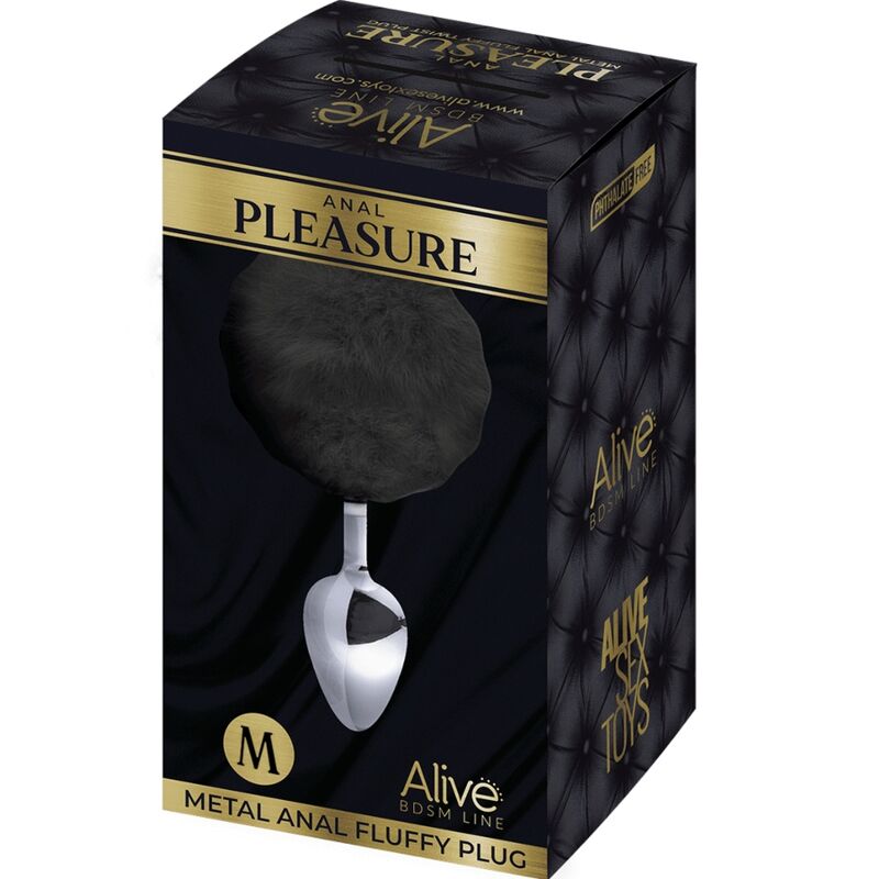 ALIVE - ANAL PLEASURE PLUG SMOOTH METAL POMPON BLACK SIZE M