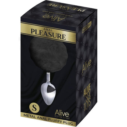 ALIVE - ANAL PLEASURE PLUG SMOOTH METAL POMPON BLACK SIZE S