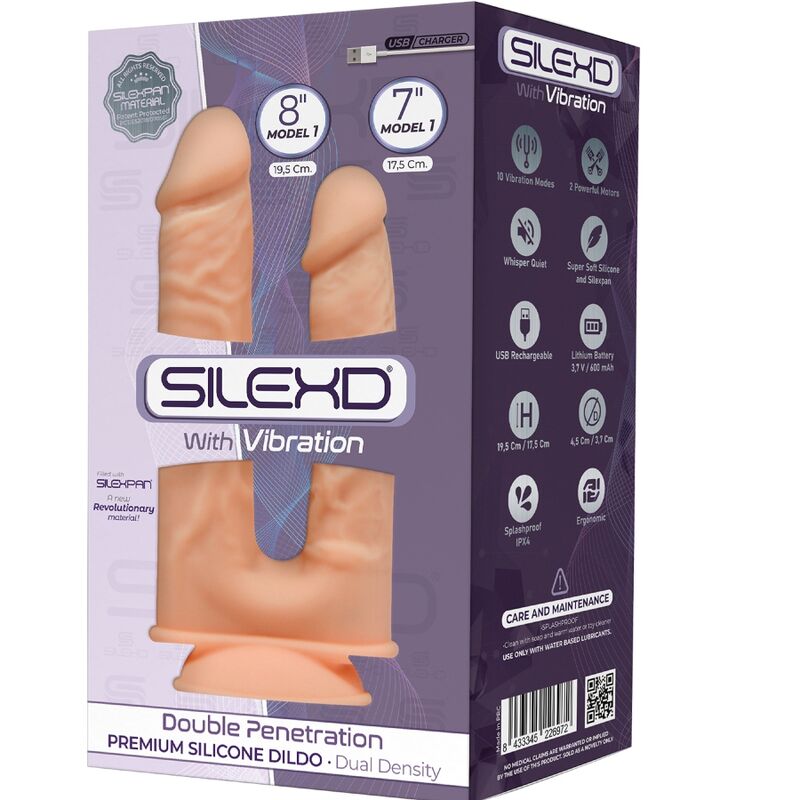 SILEXD - MODEL 1 REALISTIC PENIS DOUBLE PENETRATION VIBRATOR PREMIUM SILICONE SILEXPAN 17.5 / 19.5 CM