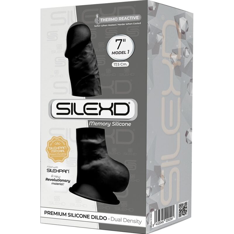 SILEXD - MODEL 1 REALISTIC PENIS PREMIUM SILICONE SILEXPAN BLACK 17.5 CM