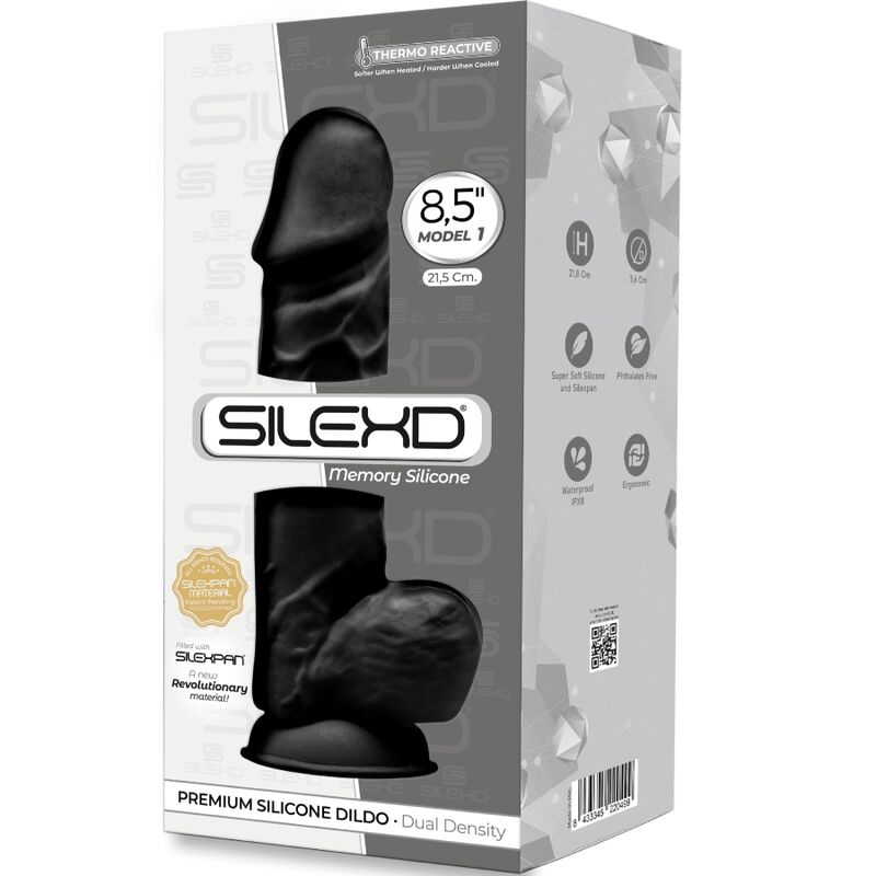 SILEXD - MODEL 1 REALISTIC PENIS PREMIUM SILICONE SILEXPAN BLACK 21.5 CM