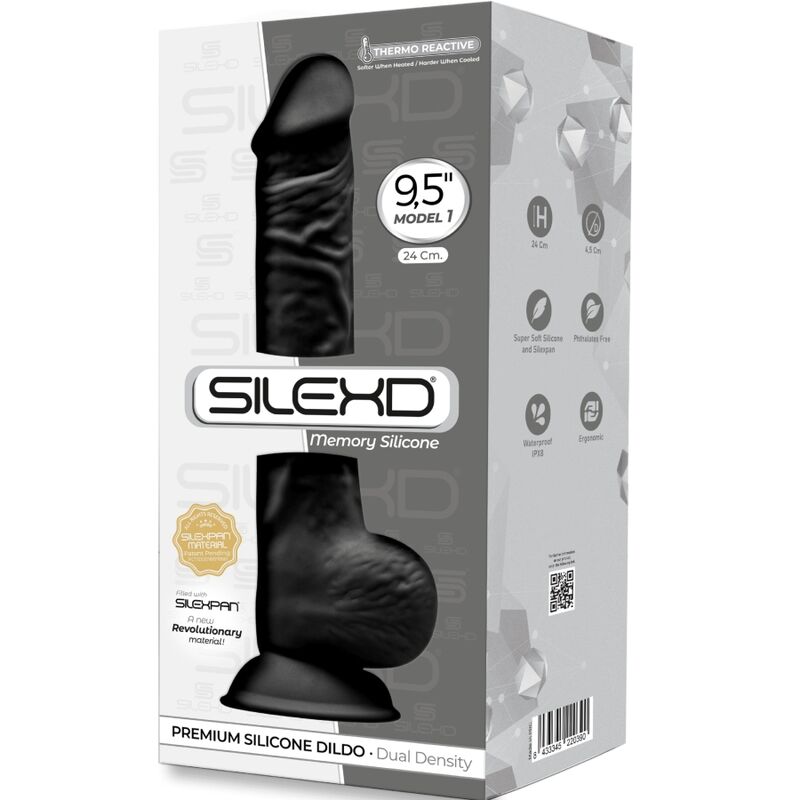 SILEXD - MODEL 1 REALISTIC PENIS PREMIUM SILICONE SILEXPAN BLACK 24 CM