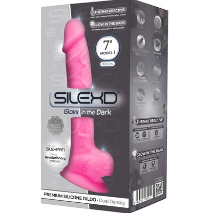 SILEXD - MODEL 1 REALISTIC PENIS PREMIUM SILICONE SILEXPAN FLUORESCENT PINK 17.5 CM