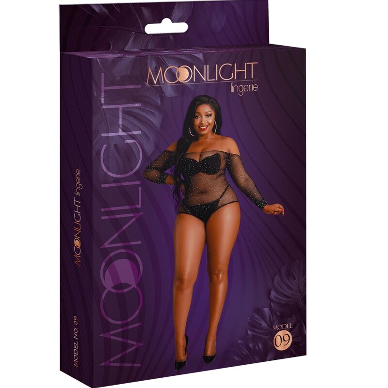 MOONLIGHT - MODEL 9 SHINY BLACK LONG SLEEVE BODYSUIT ONE SIZE / PLUS SIZE