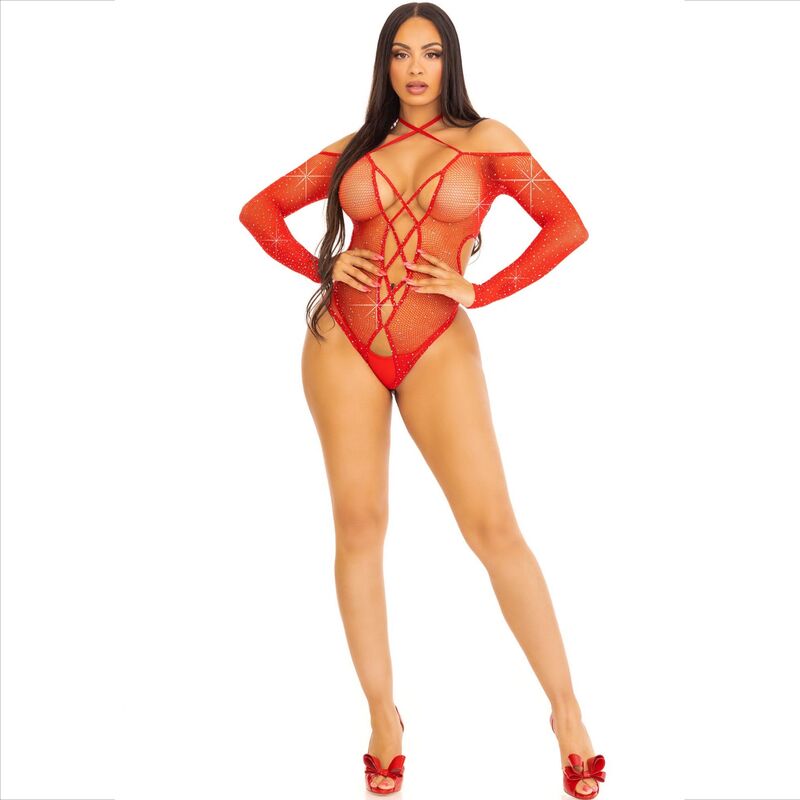 LEG AVENUE - RED SHINE CROTCHLESS BODYSUIT