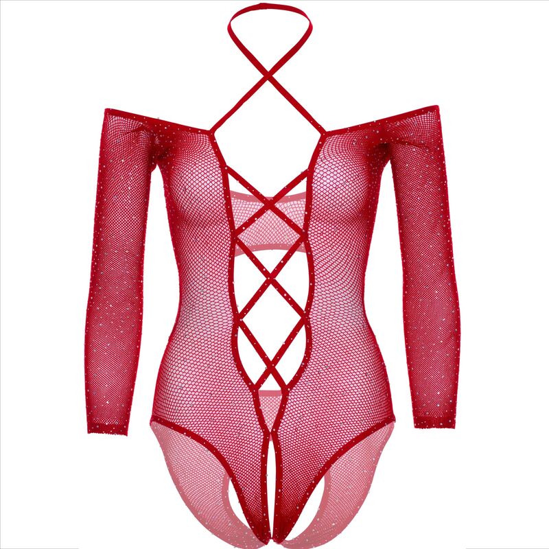 LEG AVENUE - RED SHINE CROTCHLESS BODYSUIT