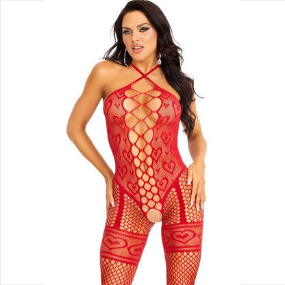 LEG AVENUE - RED HEARTS HALTER NECK BODYSTOCKING