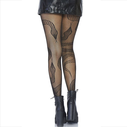 LEG AVENUE - BLACK SNAKE FISHNET STOCKINGS