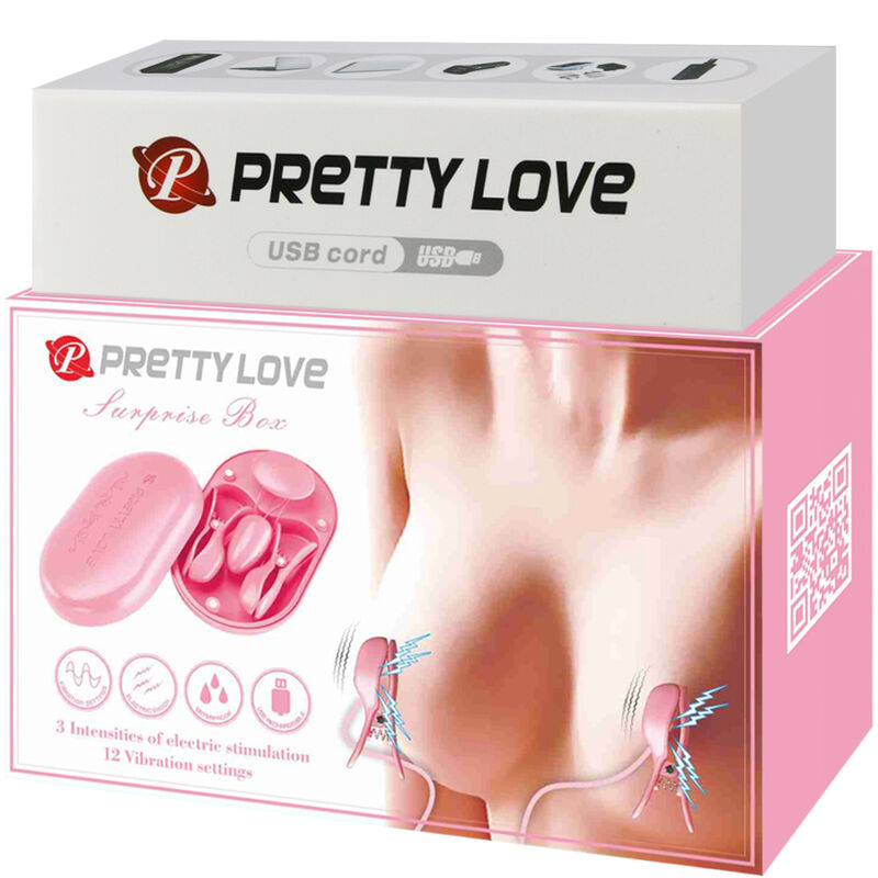 PRETTY LOVE - SURPRISE BOX PINK ELECTRO STIMULATION CLAMPS