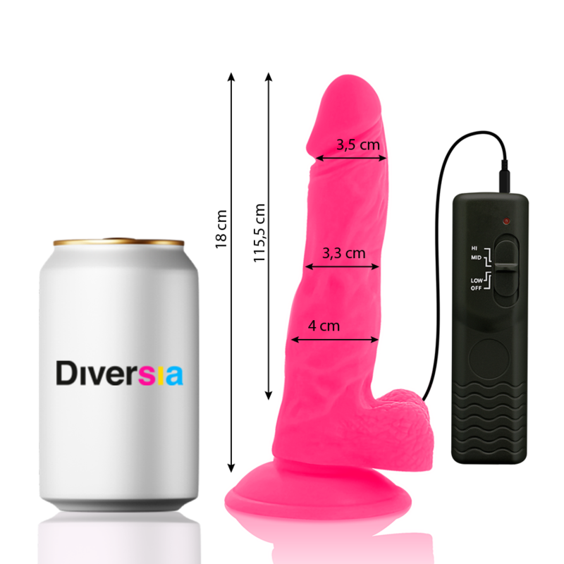 DIVERSIA - PINK FLEXIBLE VIBRATING DILDO 18 CM -OR- 4 CM