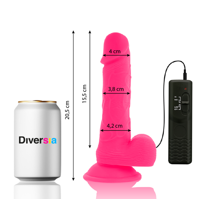 DIVERSIA - PINK FLEXIBLE VIBRATING DILDO 20.5 CM -OR- 4.2 CM