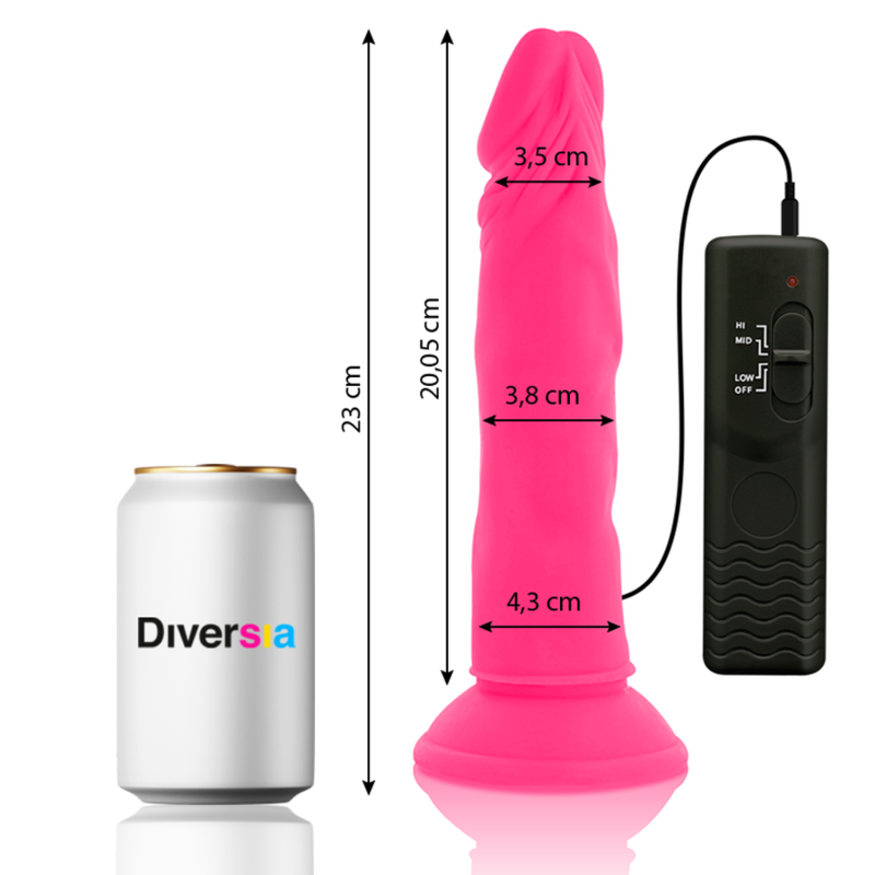 DIVERSIA - FLEXIBLE VIBRATING DILDO PINK 23 CM -OR- 4.3 CM