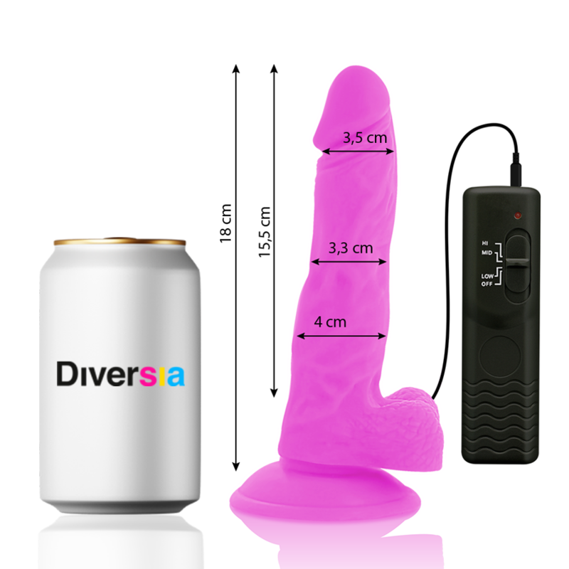 DIVERSIA - FLEXIBLE VIBRATING DILDO LILAC 18 CM -OR- 4 CM