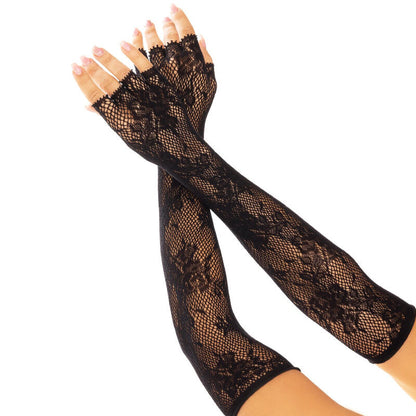 LEG AVENUE - BLACK FLORAL NET FINGERLESS GLOVES