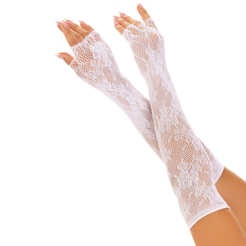 LEG AVENUE - BLACK FLORAL NET FINGERLESS GLOVES