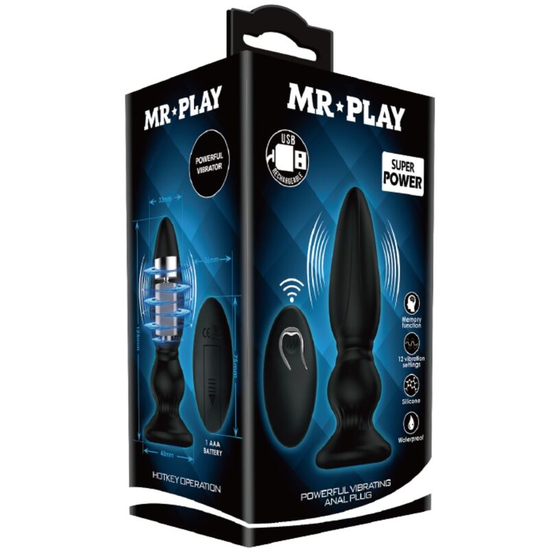 MR PLAY - POWERFUL VIBRATOR REMOTE CONTROL ANAL PLUG BLACK