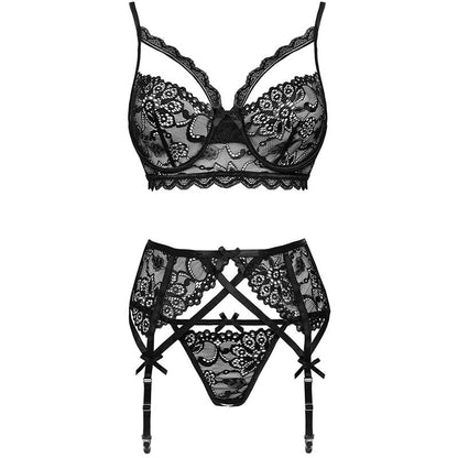 LIVCO CORSETTI FASHION - MORIDAM LC 90552 BRA + GARTER BELT + BLACK PANTY S/M