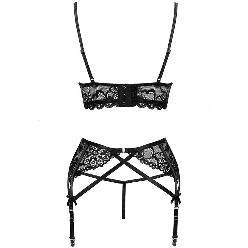 LIVCO CORSETTI FASHION - MORIDAM LC 90552 BRA + GARTER BELT + BLACK PANTY S/M