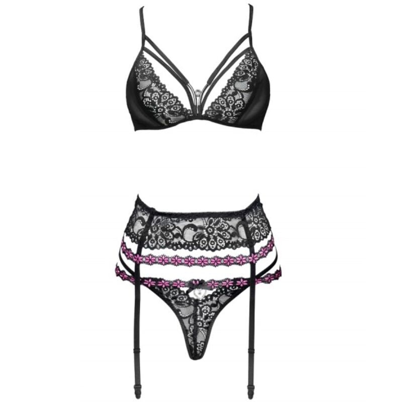 LIVCO CORSETTI FASHION - SNEHANA LC 90443 BRA + GARTER BELT + BLACK PANTY S/M