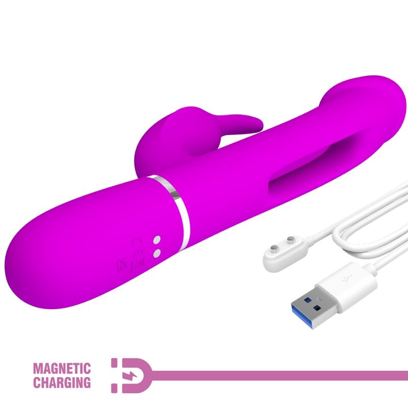 PRETTY LOVE - KAMPAS VIBRADOR RABBIT 3 EN 1 MULTIFUNCIÓN CON LENGUA FUCSIA