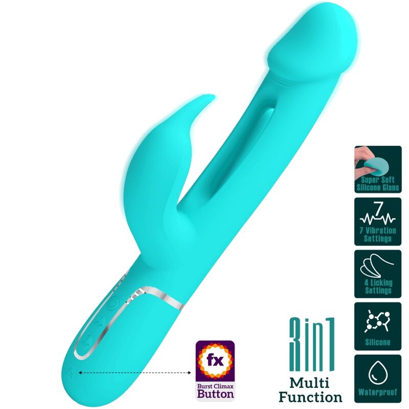 PRETTY LOVE - KAMPAS 3 IN 1 MULTIFUNCTION RABBIT VIBRATOR WITH WATER GREEN TONGUE