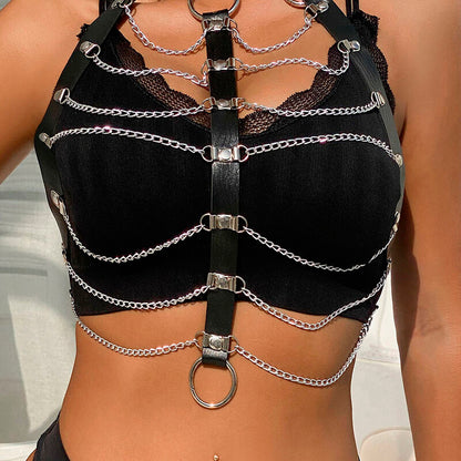 SUBBLIME - BLACK LEATHER CHAIN ​​CHEST HARNESS ONE SIZE