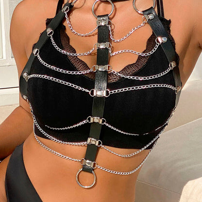 SUBBLIME - BLACK LEATHER CHAIN ​​CHEST HARNESS ONE SIZE