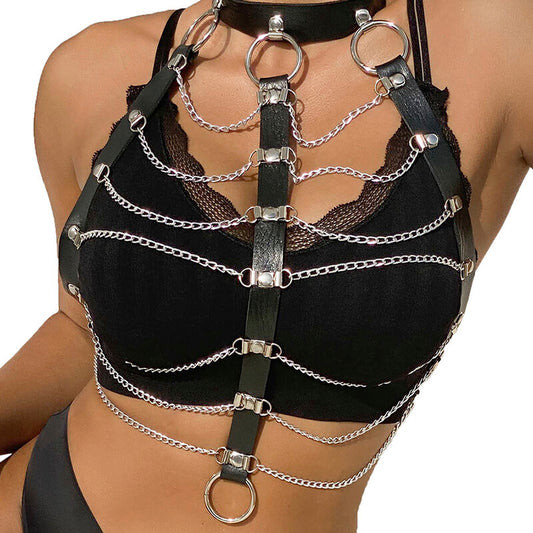 SUBBLIME - BLACK LEATHER CHAIN ​​CHEST HARNESS ONE SIZE