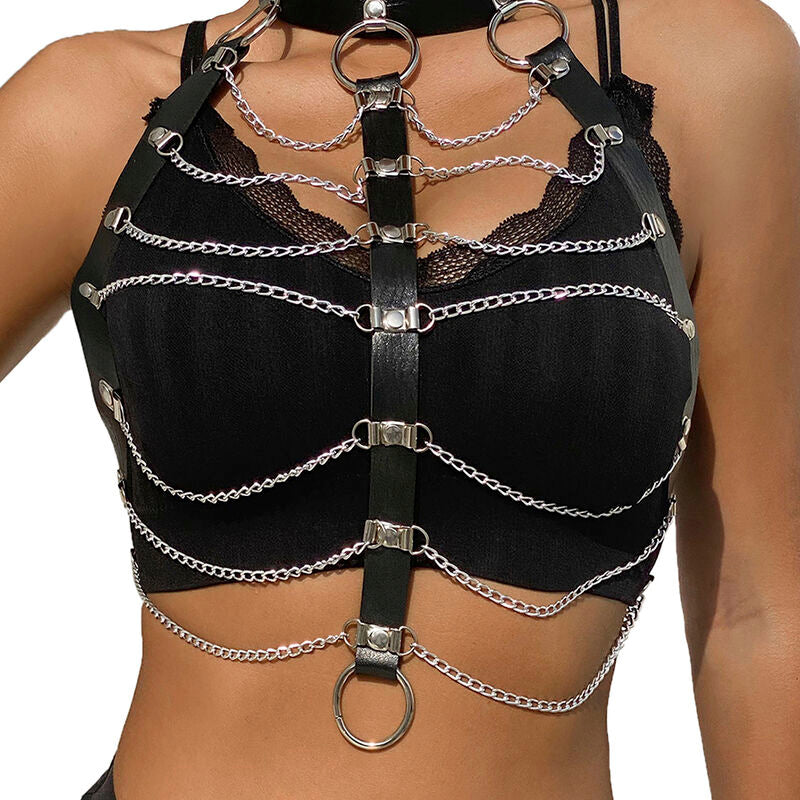 SUBBLIME - BLACK LEATHER CHAIN ​​CHEST HARNESS ONE SIZE