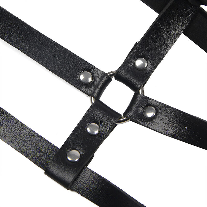 SUBBLIME - BLACK LEATHER CHEST HARNESS RINGS ONE SIZE