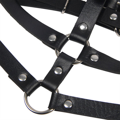 SUBBLIME - BLACK LEATHER CHEST HARNESS RINGS ONE SIZE