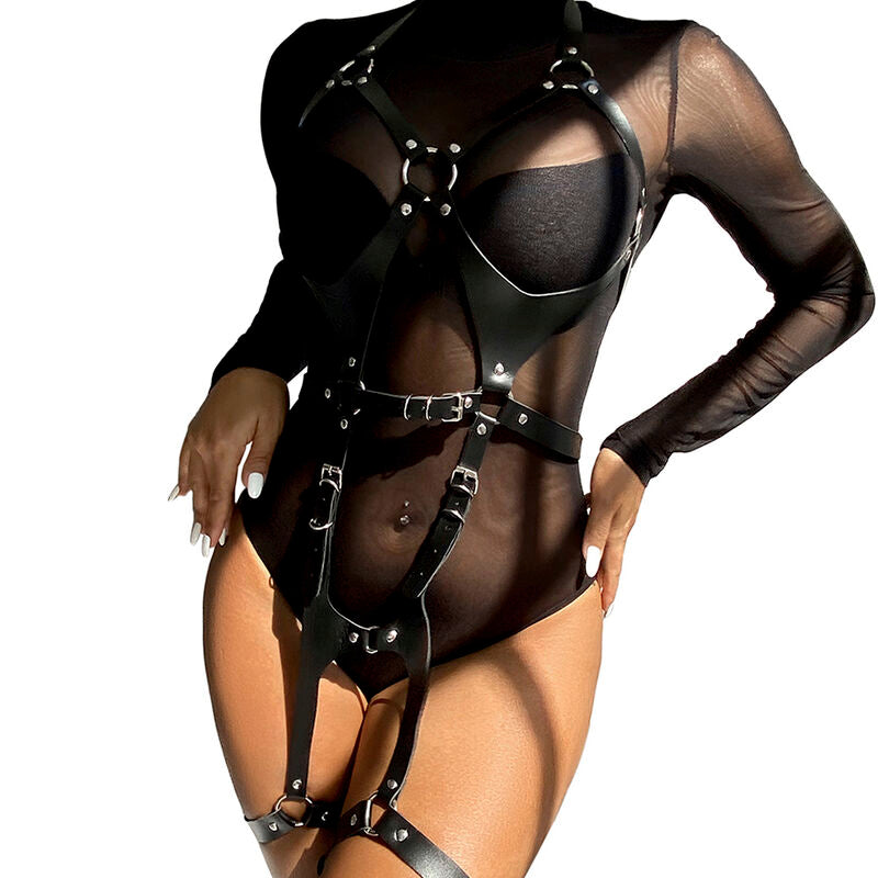 SUBBLIME - BLACK LEATHER FULL BODY HARNESS WITH BUCKLES ONE SIZE