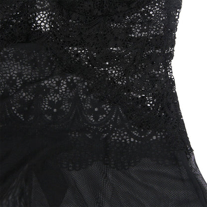 SUBBLIME - BABYDOLL TULLE FABRIC LACE AND FLOWER DETAIL BLACK S/M