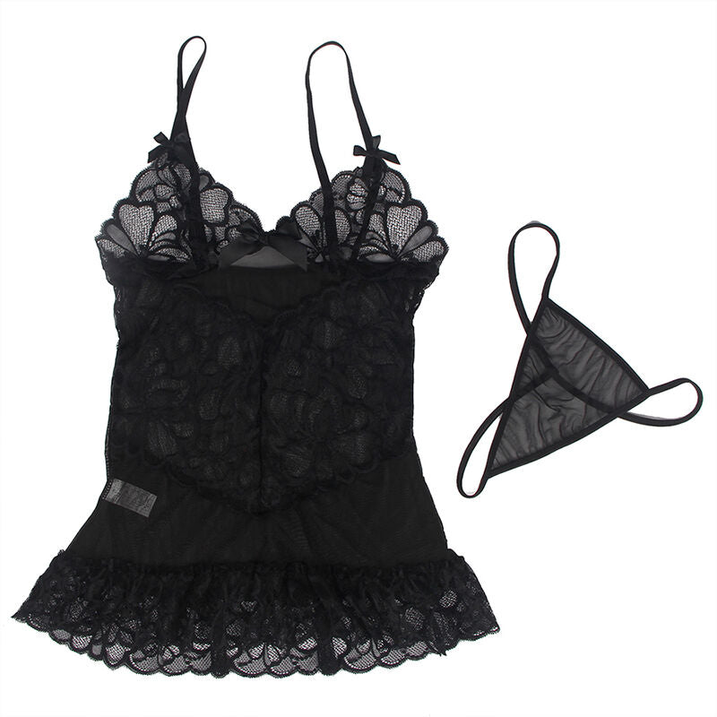 SUBBLIME - BLACK SHEER LACE FLORAL PRINT ADJUSTABLE STRAPS BABYDOLL S/M