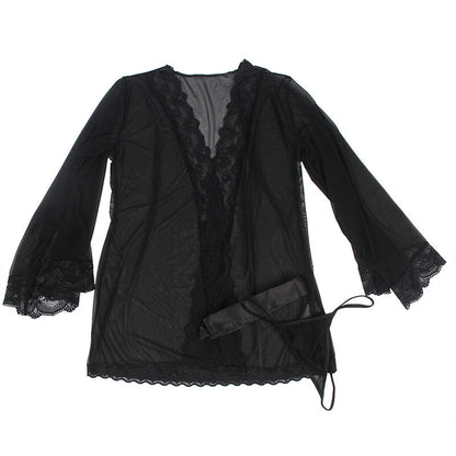 SUBBLIME - SHEER FABRIC ROBE WITH BLACK LACE DETAIL S/M