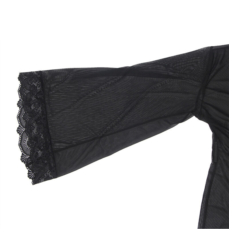 SUBBLIME - SHEER FABRIC ROBE WITH BLACK LACE DETAIL S/M