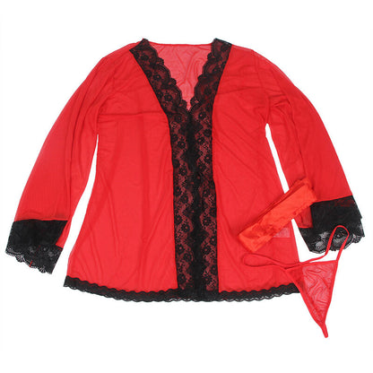 SUBBLIME - SHEER FABRIC ROBE WITH RED LACE DETAIL S/M