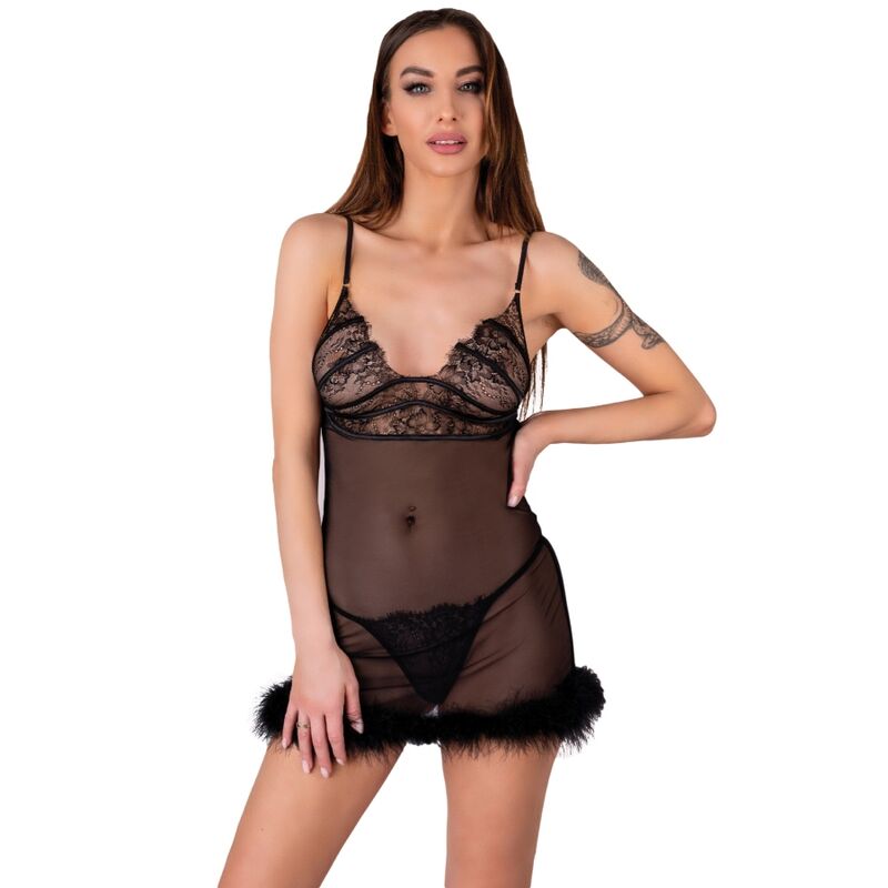 LIVCO CORSETTI FASHION - ZERUNAM SET BABYDOLL + THONG BLACK S/M