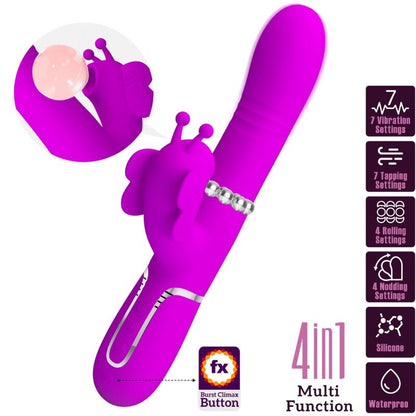 PRETTY LOVE - 4 IN 1 MULTIFUNCTION RABBIT VIBRATOR FUCHSIA BUTTERFLY