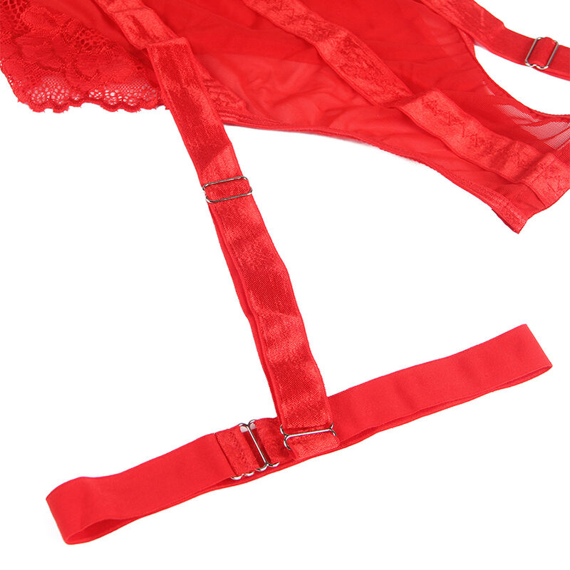 SUBBLIME - RED TEDDY WITH GARTER BELT STRAPS DETAIL BREAST S/M