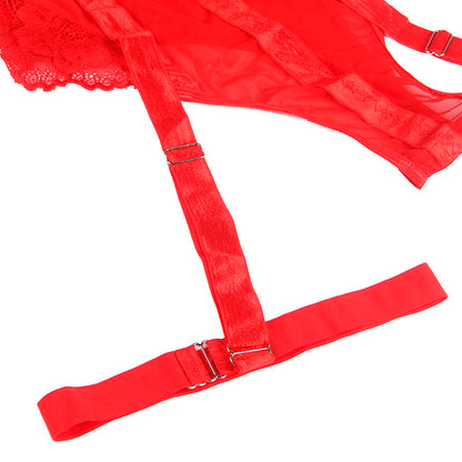 SUBBLIME - RED TEDDY WITH GARTER BELT STRAPS DETAIL BREAST S/M